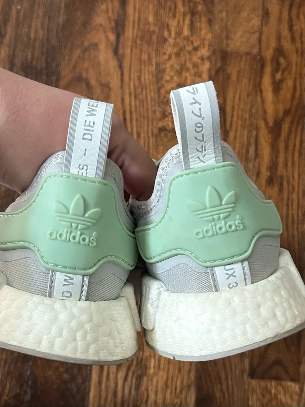 adidas NMD R1 Light Gray Sneakers with Mint Accents